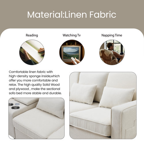 Latitude Run® Chelston 114.2" Linen Fabric Sofa With Storageable Coffee